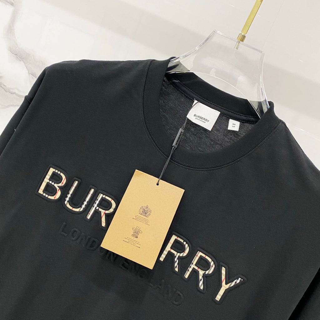 Black Burberry T-shirt with large embroidered BURBERRY logo