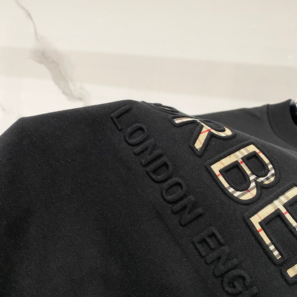 Black Burberry T-shirt with raised embroidered logo lettering detail
