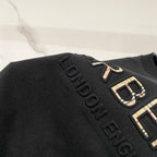 Black Burberry T-shirt with raised embroidered logo lettering detail