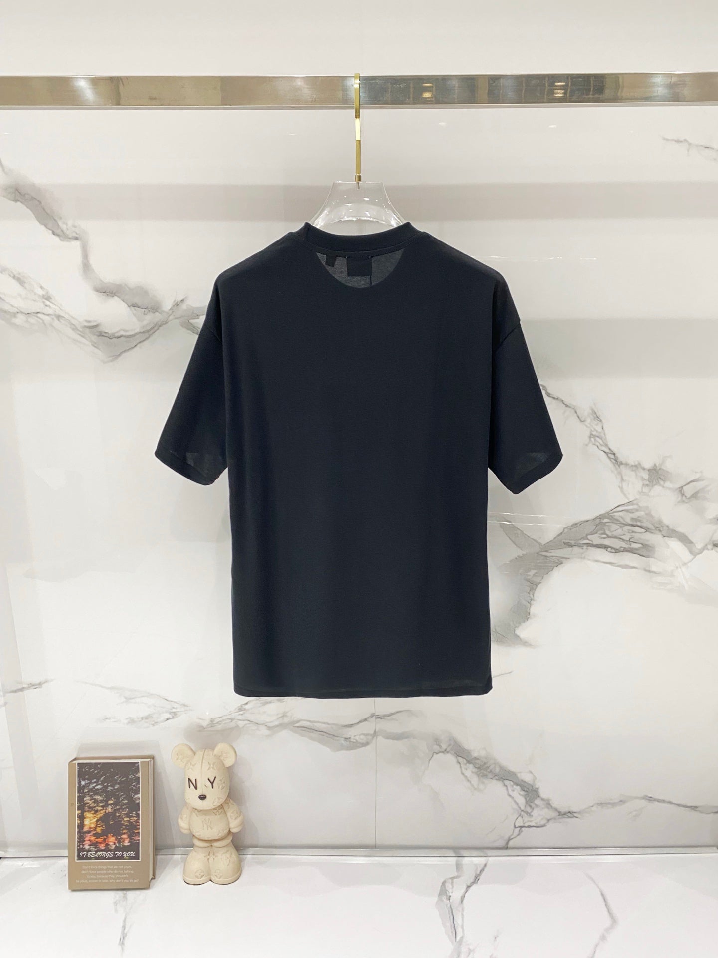 Black Burberry T-shirt on hanger, crew neck short sleeves
