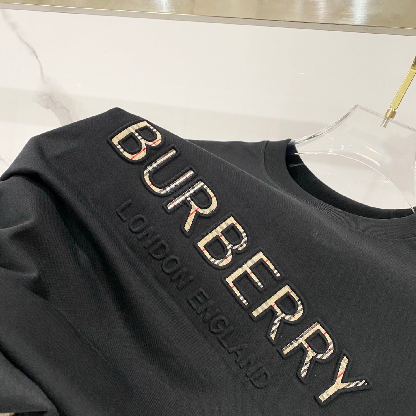 Black Burberry T-shirt with metallic-style BURBERRY logo lettering