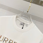 White crew-neck T-shirt neckline with Burberry label and inner size tag