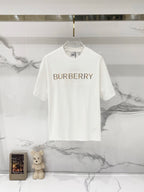 White Burberry T-shirt with round neck and chest 'BURBERRY' logo print