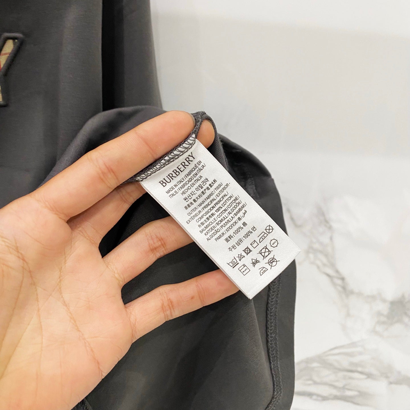 Men's T-shirt with Burberry care label at the inner neck