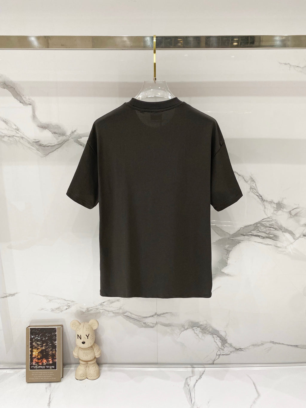 Men's short-sleeve T-shirt, dark, crew neck, plain back view
