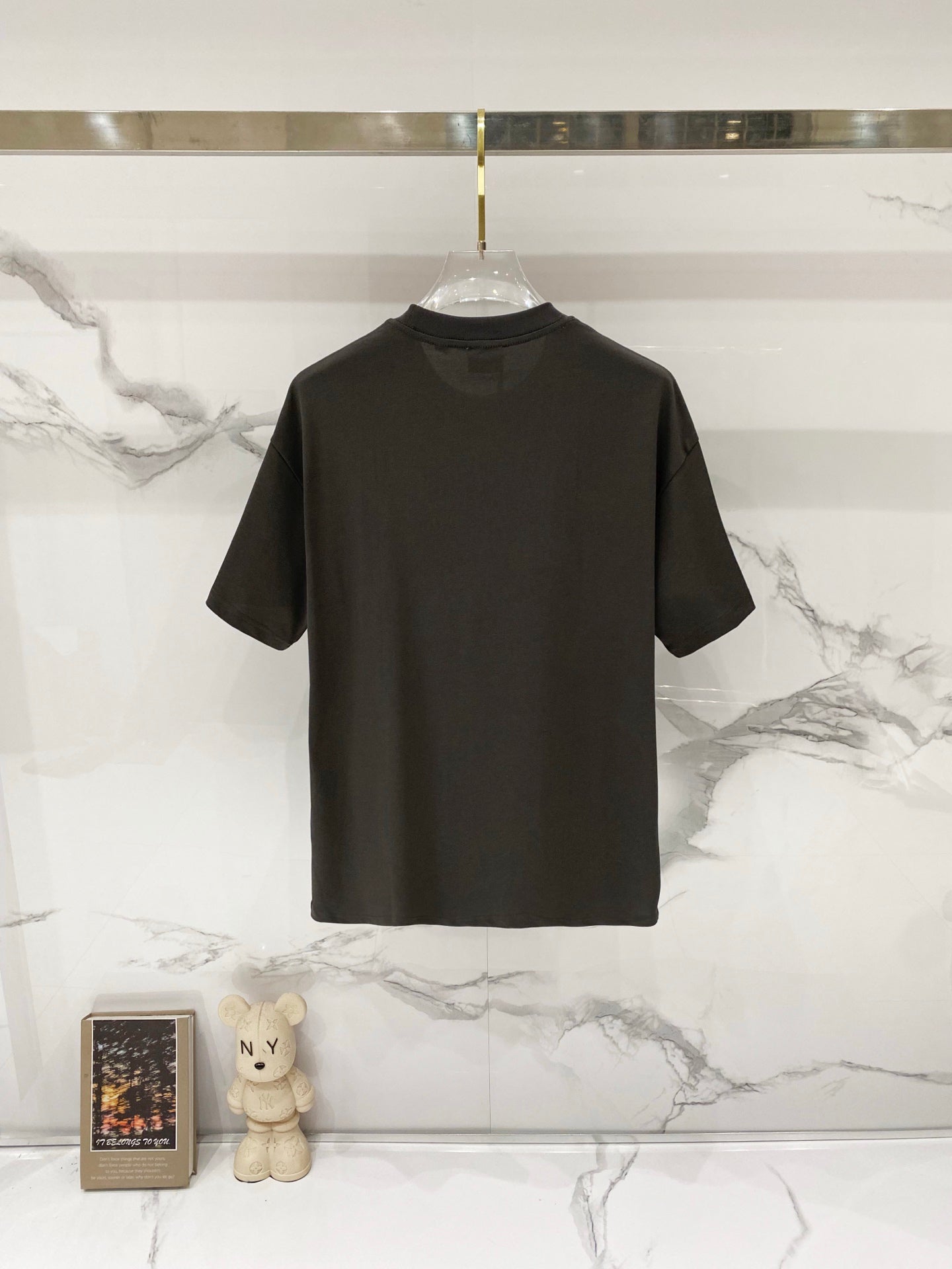 Men's short-sleeve T-shirt, dark, crew neck, plain back view