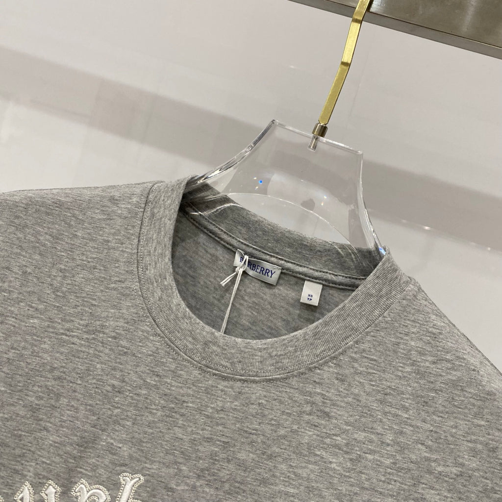 Grey crew-neck T-shirt with Burberry label inside neckline