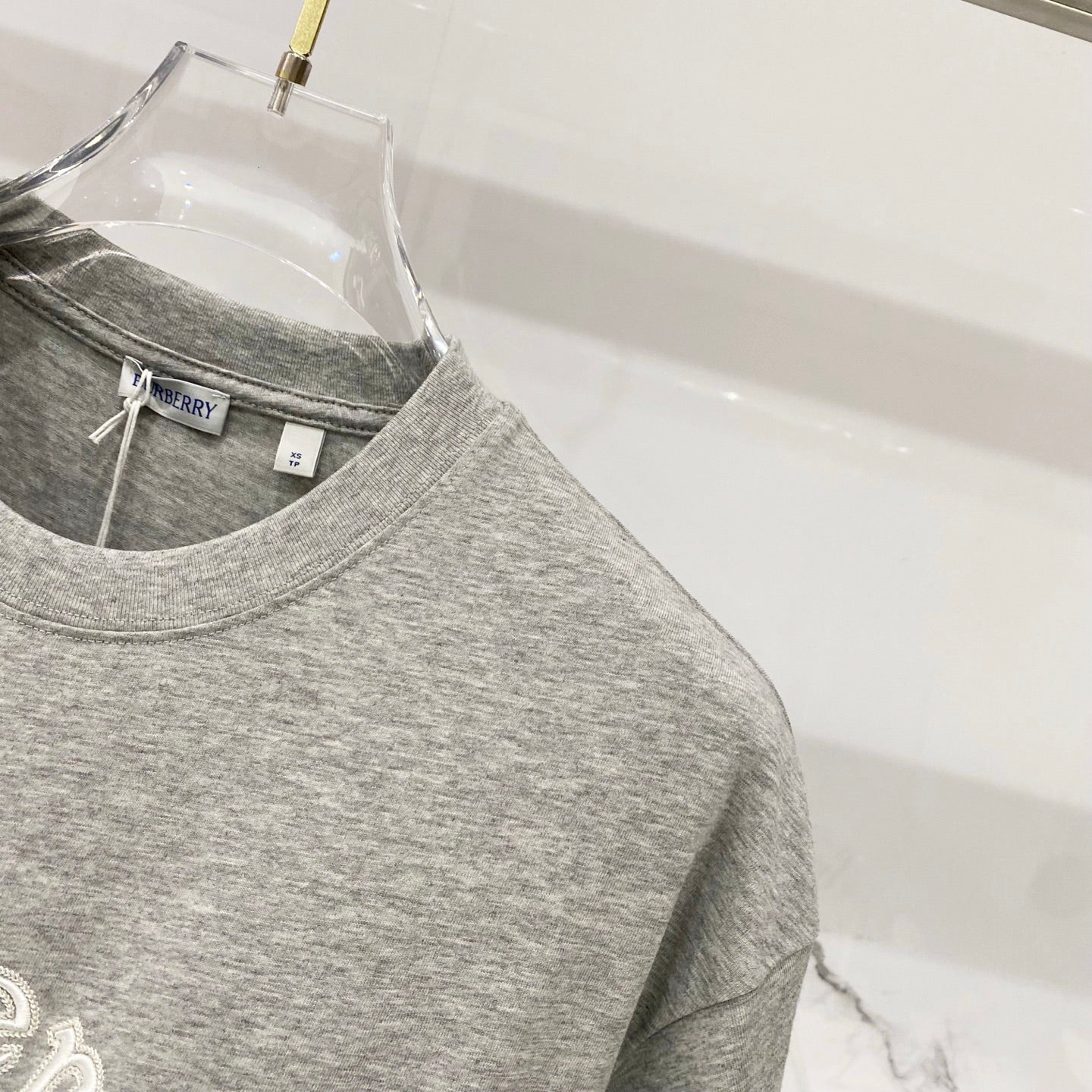 Grey short-sleeve T-shirt with crew neckline and Burberry label