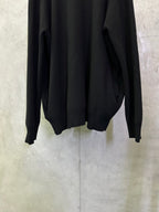 Black long coat back close-up with long sleeves and curved hemline