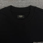 Fendi black crew-neck T-shirt with FENDI neck label at collar