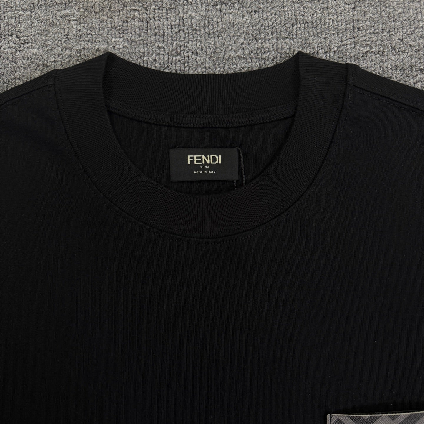 Fendi black crew-neck T-shirt with FENDI neck label at collar