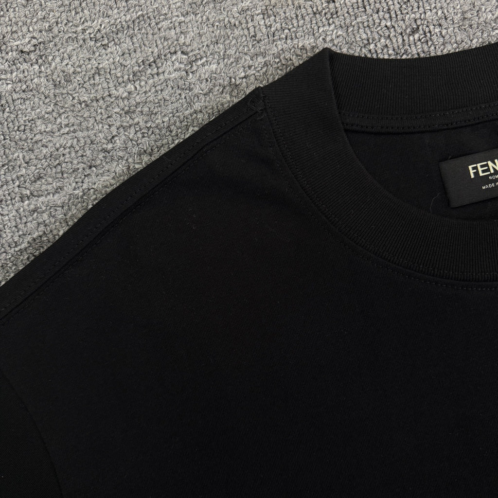 Fendi black crew-neck T-shirt shoulder seam close-up