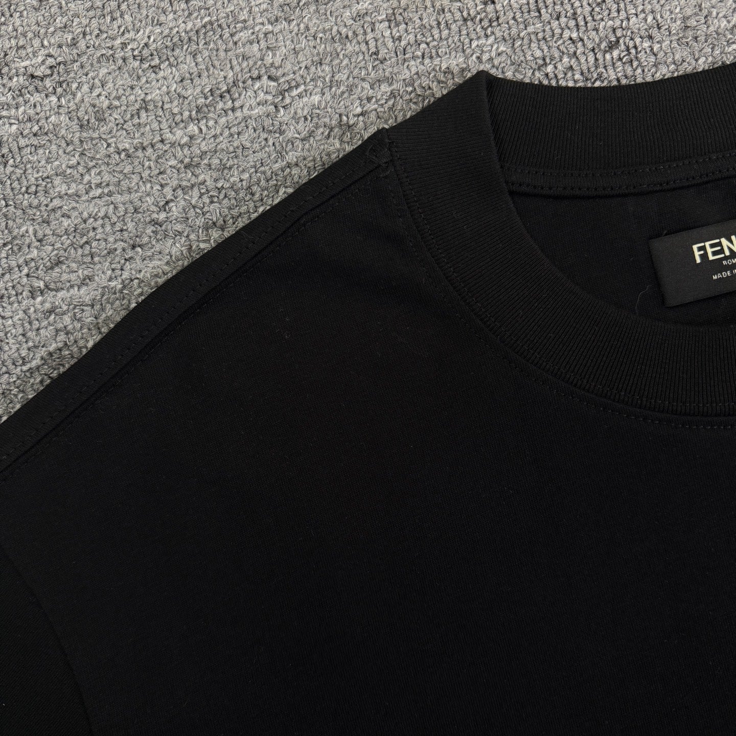Fendi black crew-neck T-shirt shoulder seam close-up