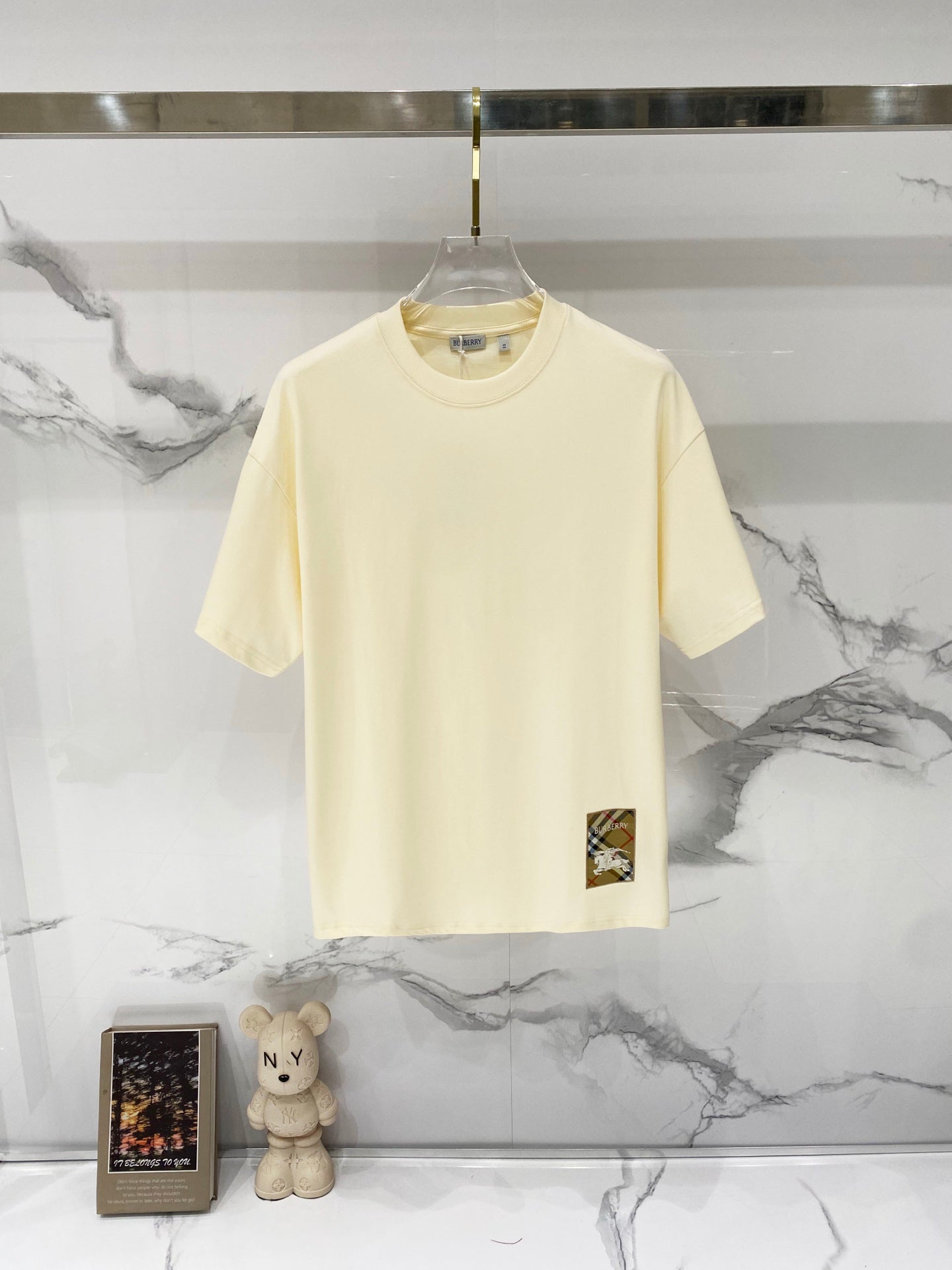 Short-sleeve T-shirt in pale yellow with crew neck and Burberry logo patch detail
