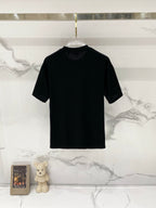 Black short-sleeve T-shirt, plain front with crew neckline
