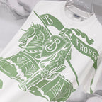 Kids white T-shirt close-up with large green animal graphic and PROSU lettering