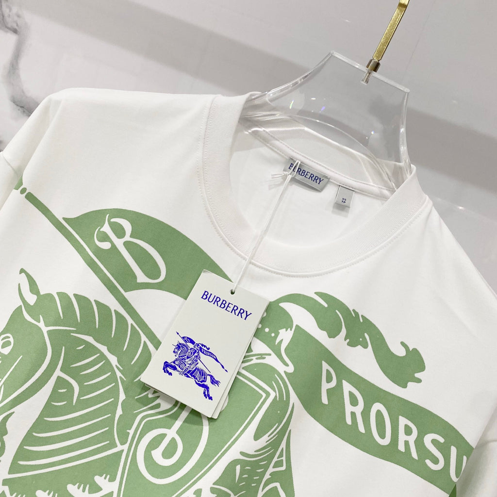 Kids white T-shirt with green animal stripe graphic and hanging price tag