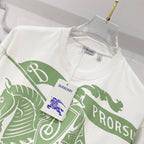Kids white T-shirt with green animal stripe graphic and hanging price tag