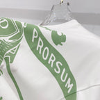 Kids white T-shirt close-up with green side stripe and PRORSU lettering