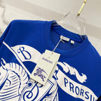Blue crew-neck T-shirt with hanging tag and white graphic text PRORSUM