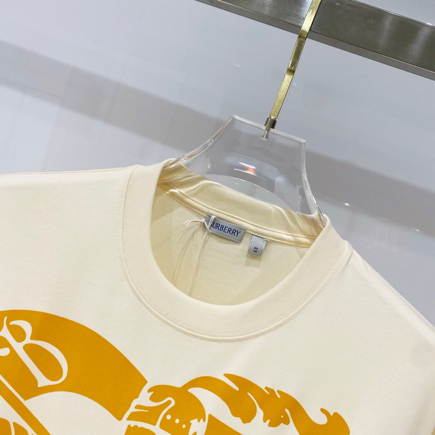 Burberry short-sleeve T-shirt neckline close-up with interior brand label