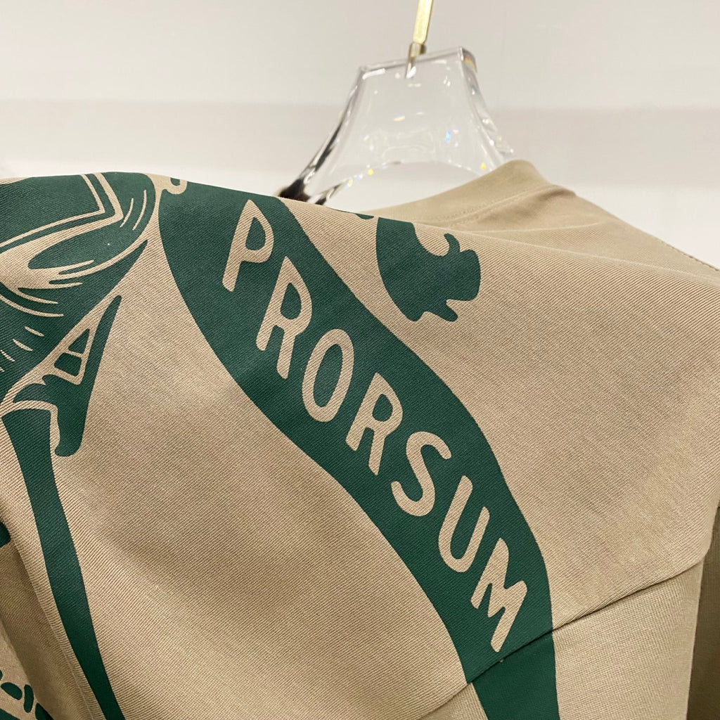 Burberry beige T-shirt back detail with green diagonal 'PRO...' stripe