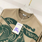 Burberry beige crewneck T-shirt with green diagonal stripe and icon print