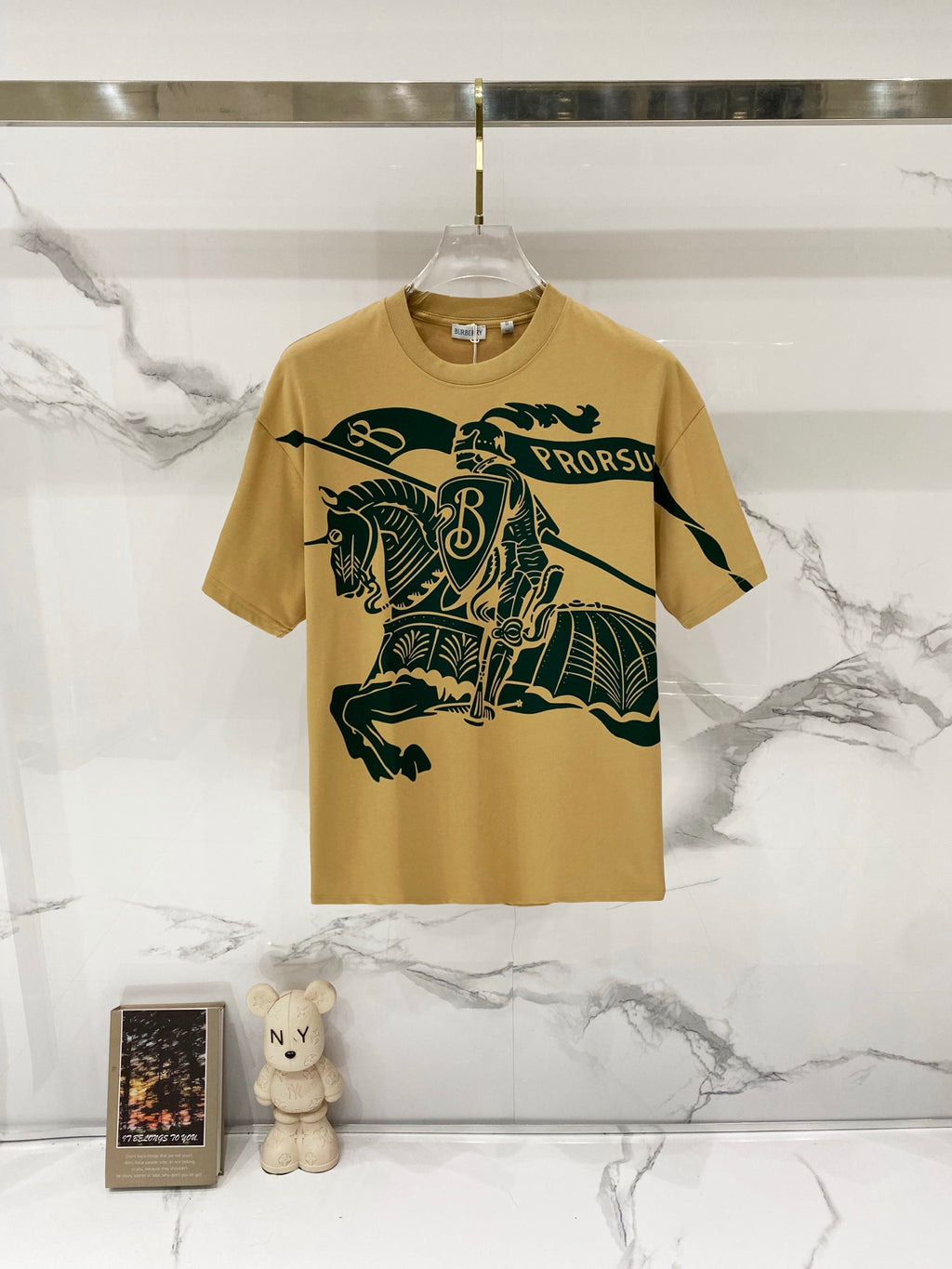 Burberry yellow crew-neck T-shirt with green animal graphic on front