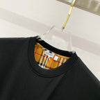 Black crewneck T-shirt with Burberry check inner neckline trim
