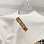 White short-sleeve T-shirt with Burberry logo patch on upper back