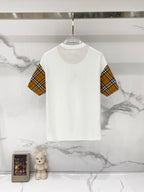 White short-sleeve T-shirt with Burberry plaid check sleeves