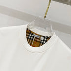 White crew-neck T-shirt with Burberry plaid check inner neckline