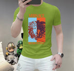 Men's Versace face graphic T-shirt, lime green, short sleeves