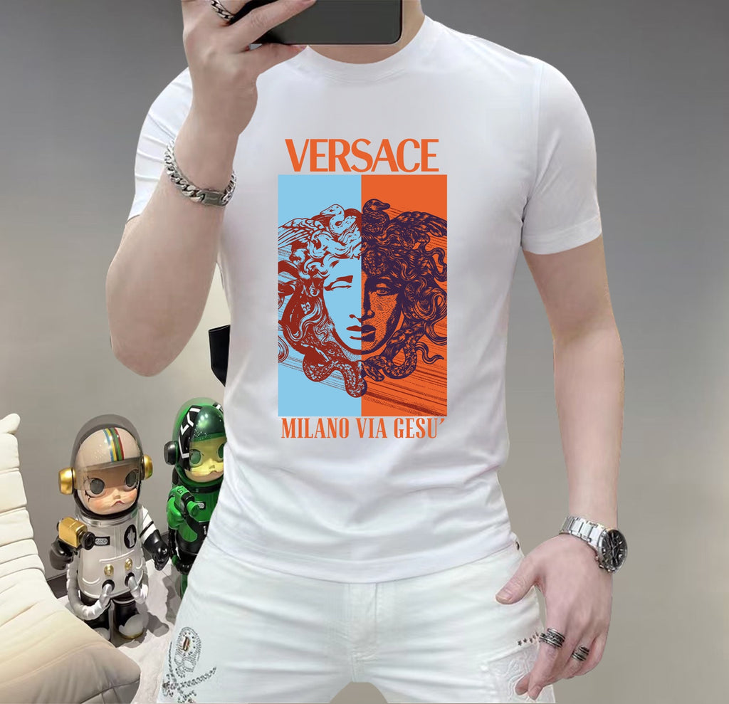 Men's Versace face graphic T-shirt, white, short sleeves