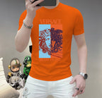 Men's Versace face graphic T-shirt, orange, short sleeves