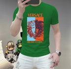 Men's Versace face graphic T-shirt, green, short sleeves