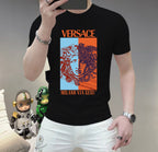 Men's Versace face graphic T-shirt, black, short sleeves