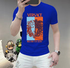 Men's Versace face graphic T-shirt, royal blue, short sleeves