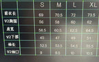 Size chart showing garment measurements for S, M, L, XL