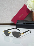 Cartier eyeglasses with dark gray lenses, gold frame accents, and dark temples