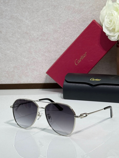 Cartier round-frame sunglasses with silver frame and dark gray lenses