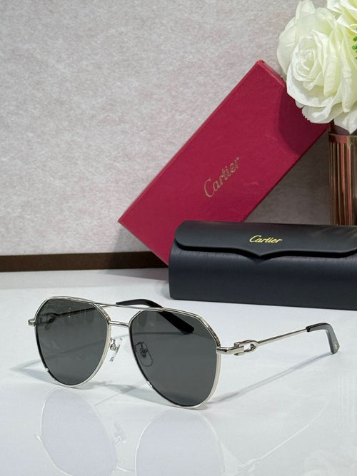 Cartier round-frame sunglasses with silver frame and dark lenses