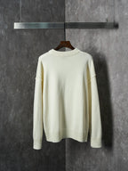 Cream knit sweater with crew neck and ribbed hem, plain back view