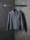 Long quilted Dior button-up jacket, blue-gray with chest pocket and collar