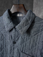 Dior long quilted jacket collar and button placket, blue-gray fabric