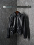 Dior black leather jacket with stand collar and front zipper closure