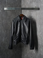 Dior black leather jacket with stand collar and front zipper closure