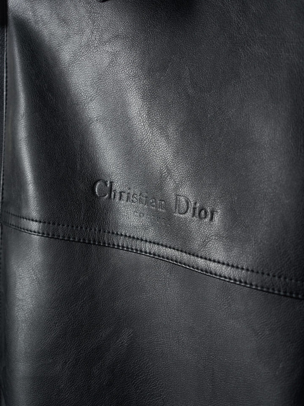 Dior black leather jacket logo detail on chest panel