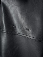 Dior black leather jacket logo detail on chest panel