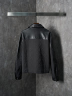 Dior black leather jacket, back view, stand collar, quilted panel detail